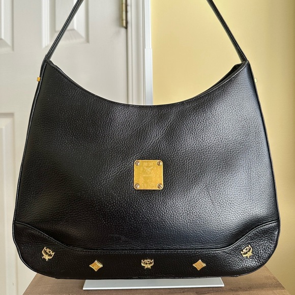MCM Soft Grain Leather Hobo Shoulder Bag, Black with Gold Hardware, EUC - Picture 2 of 16